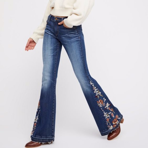 embroidered flare jeans